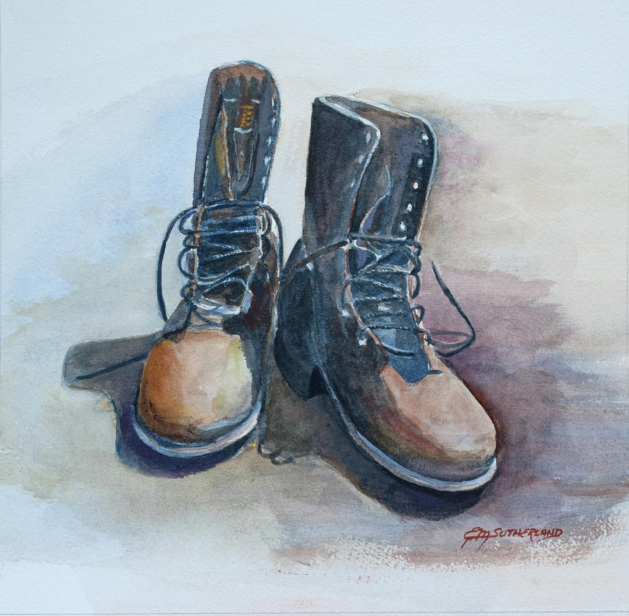 Work Boots Painting by E M Sutherland