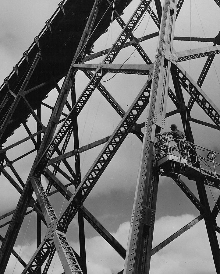 Worker Paints Boone High Bridge - 1958 Photograph by Chicago and North Western Historical Society