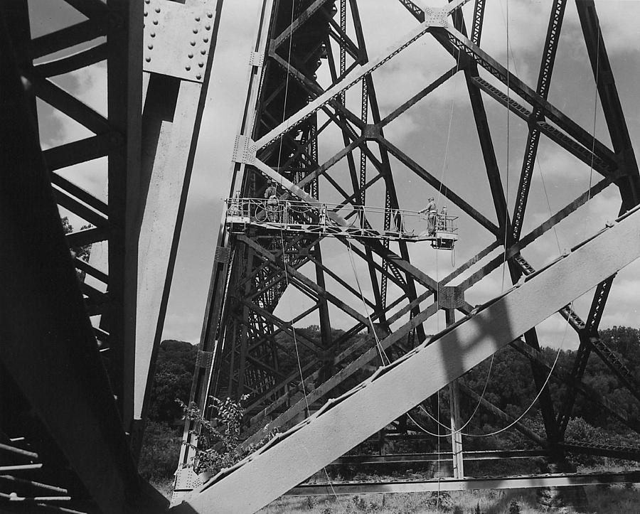 Workers Paint Boone High Bridge - 1958 Photograph by Chicago and North Western Historical Society
