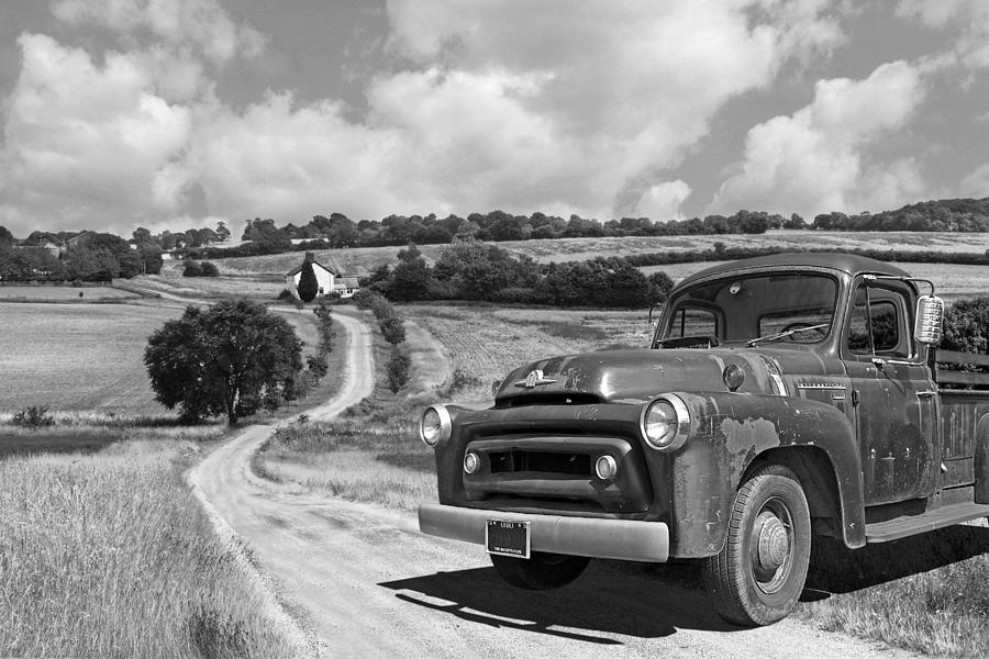 Down On The Farm- International Harvester in Black and White Photograph by Gill Billington