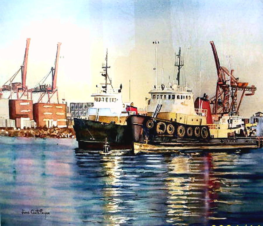 Nautical Painting - Working Boats -Seattle  by June Conte Pryor