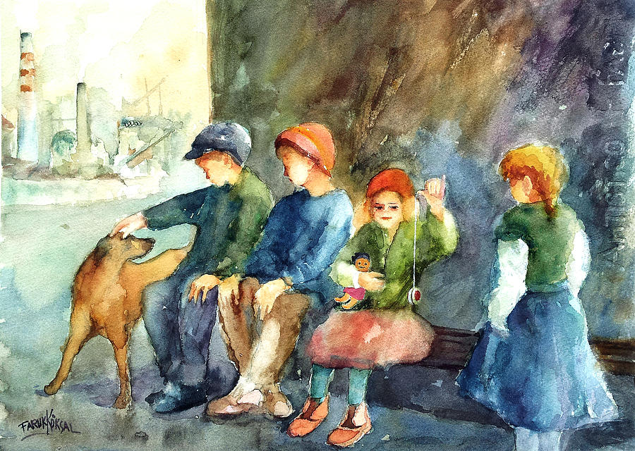 Working Class Children Painting by Faruk Koksal
