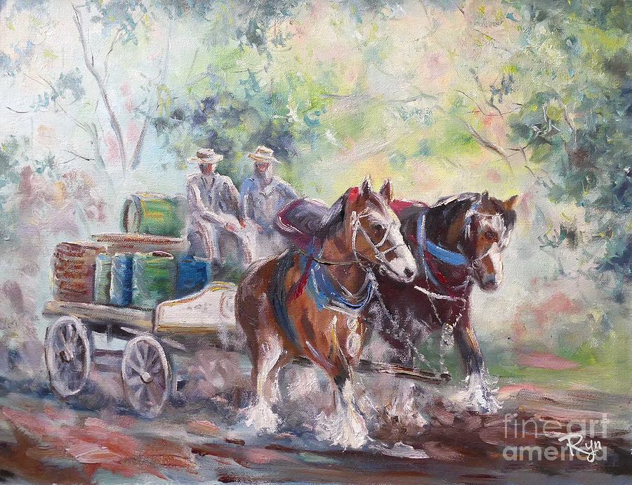 Working Clydesdale Pair, Victoria Breweries. Painting by Ryn Shell