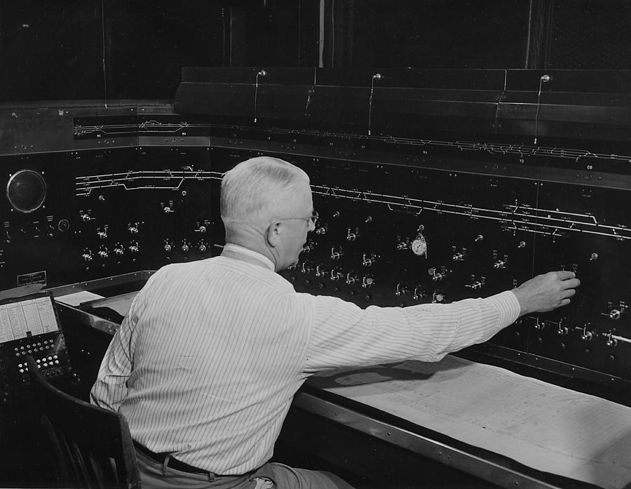 Working the Control Board - 1951 Photograph by Chicago and North Western Historical Society