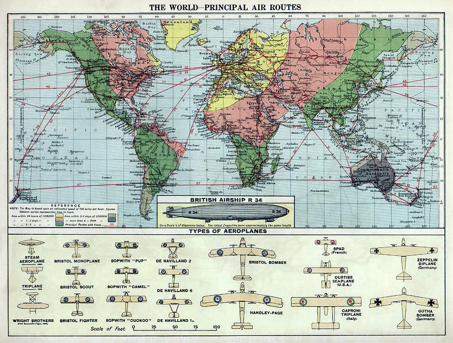 Air Route Map Of World World Air Routes Map 1920 Photograph by Daniel Hagerman