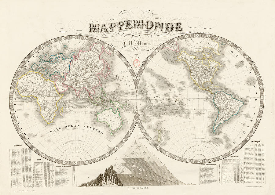 World map - 1842 Mixed Media by ArtBeOk Com | Fine Art America