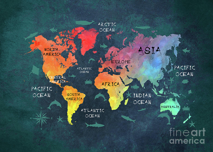 World Map 50 Color Digital Art by Justyna Jaszke JBJart