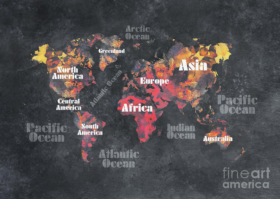 World Map 80 Black Digital Art