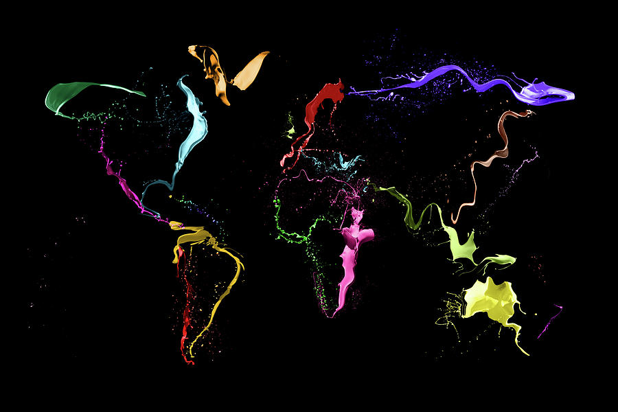 World Map Abstract Paint Digital Art by Michael Tompsett