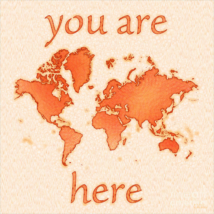 World Map Digital Art - World Map Airy You Are Here in Orange and White by Eleven Corners
