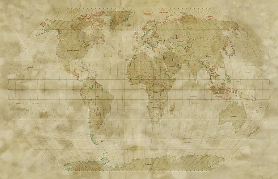 World Map Antique Style Digital Art by Michael Tompsett
