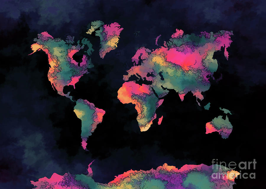 World Map Art 74 Digital Art by Justyna Jaszke JBJart