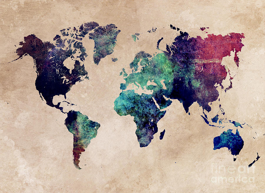 World Map art Cold World Digital Art by Justyna Jaszke JBJart | Fine ...