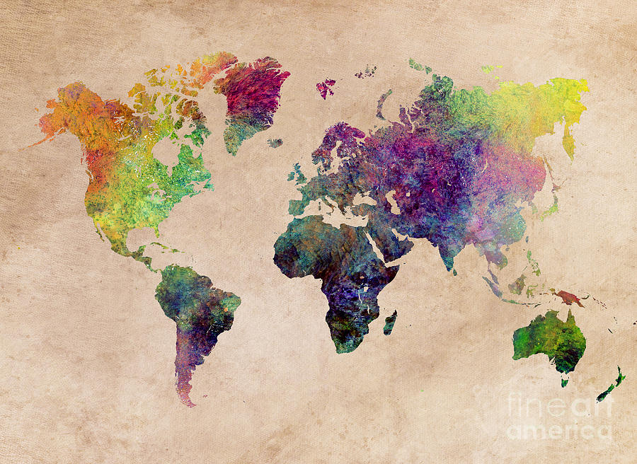 World Map art painting Digital Art by Justyna Jaszke JBJart