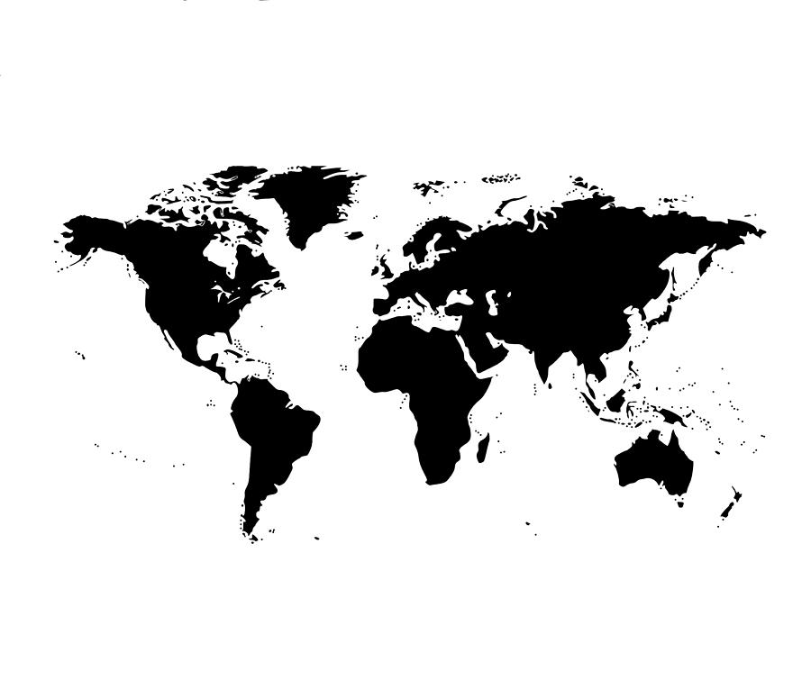 World Map - Black and White Digital Art by Marianna Mills