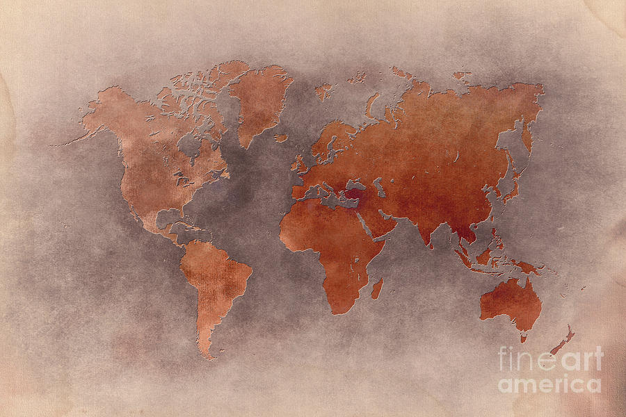World map brown Digital Art by Justyna Jaszke JBJart