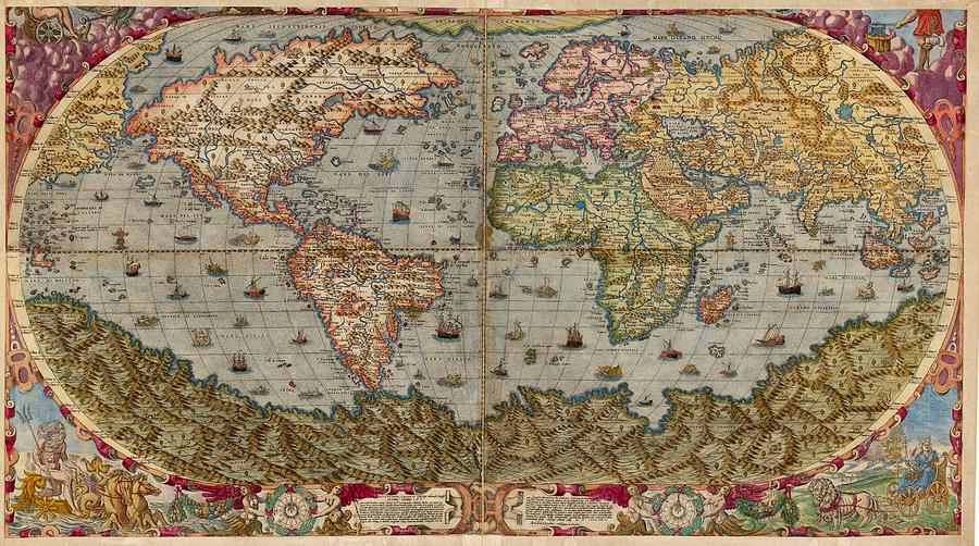 World Map Mixed Media - World map - circa 1593 by ArtBeOk Com