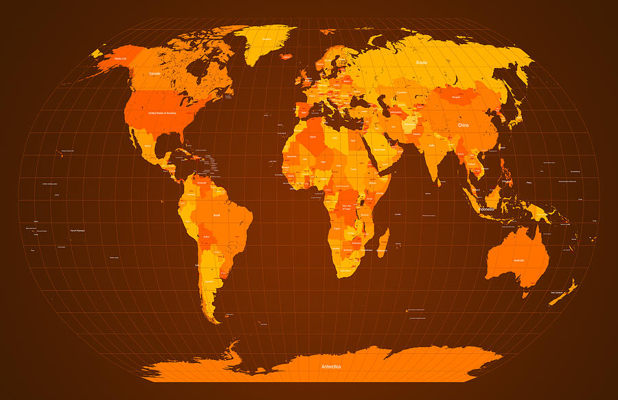 World Map Fall Colours Digital Art by Michael Tompsett