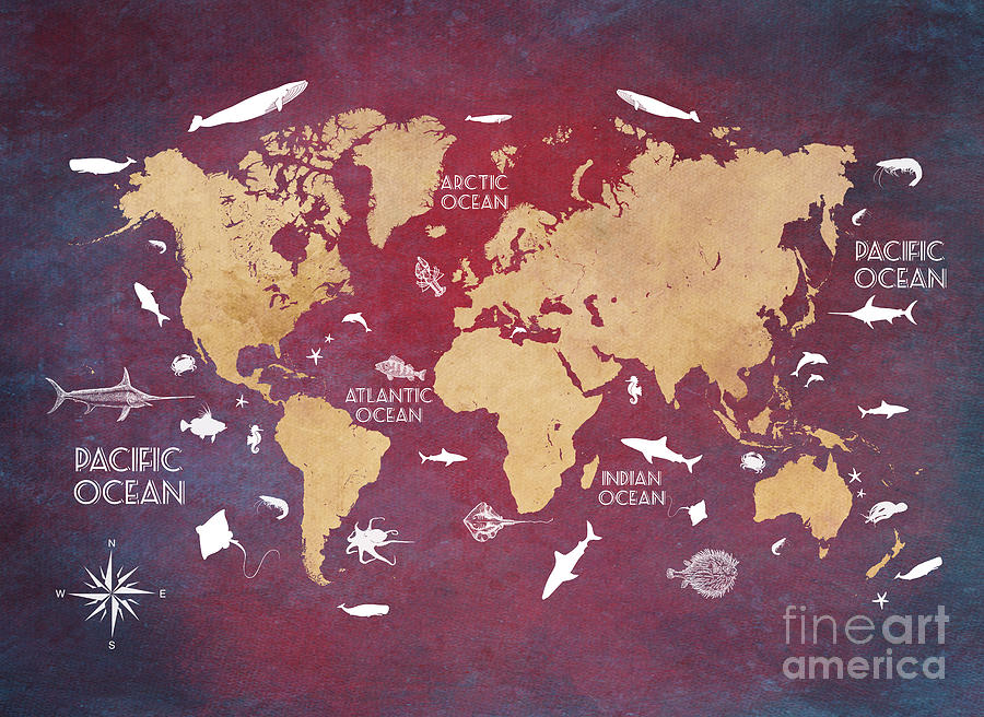 World Map fishes Digital Art by Justyna Jaszke JBJart
