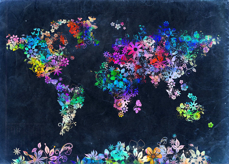 World Map Floral 10 Painting