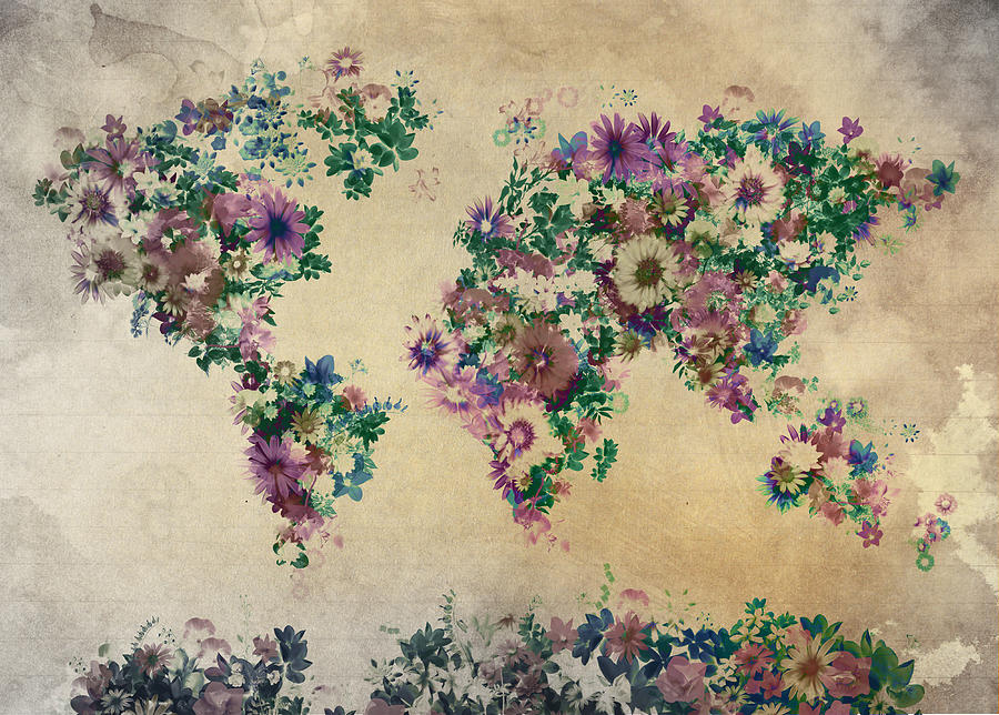 World Map Floral 12 Painting