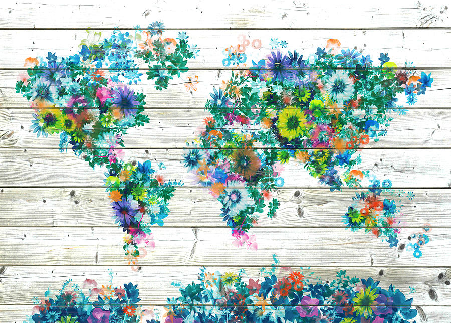 World Map Floral 9 Painting