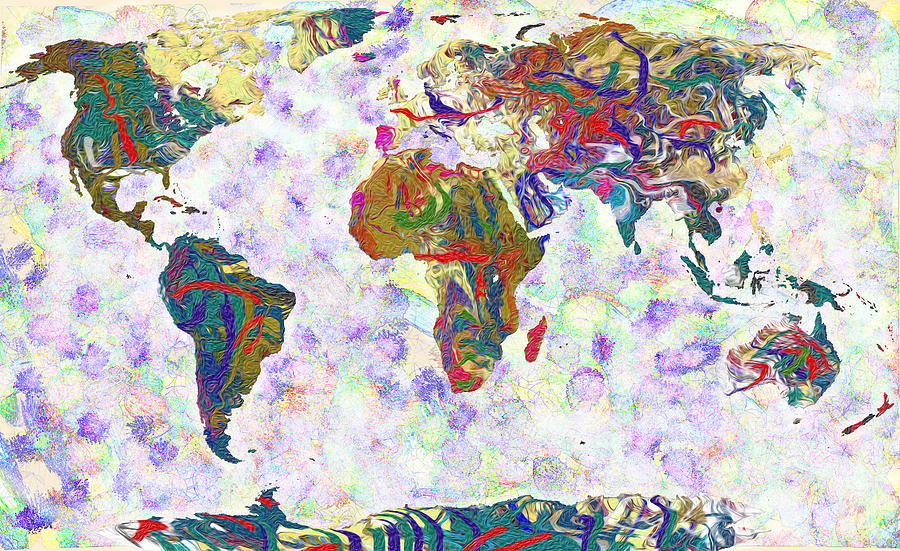 Vintage Painting - World Map Fluid Paints by Suren Nersisyan