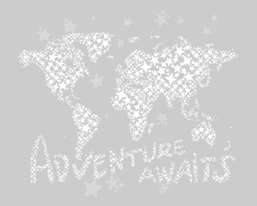 Abstract Digital Art - World map for kids white gray by Hieu Tran