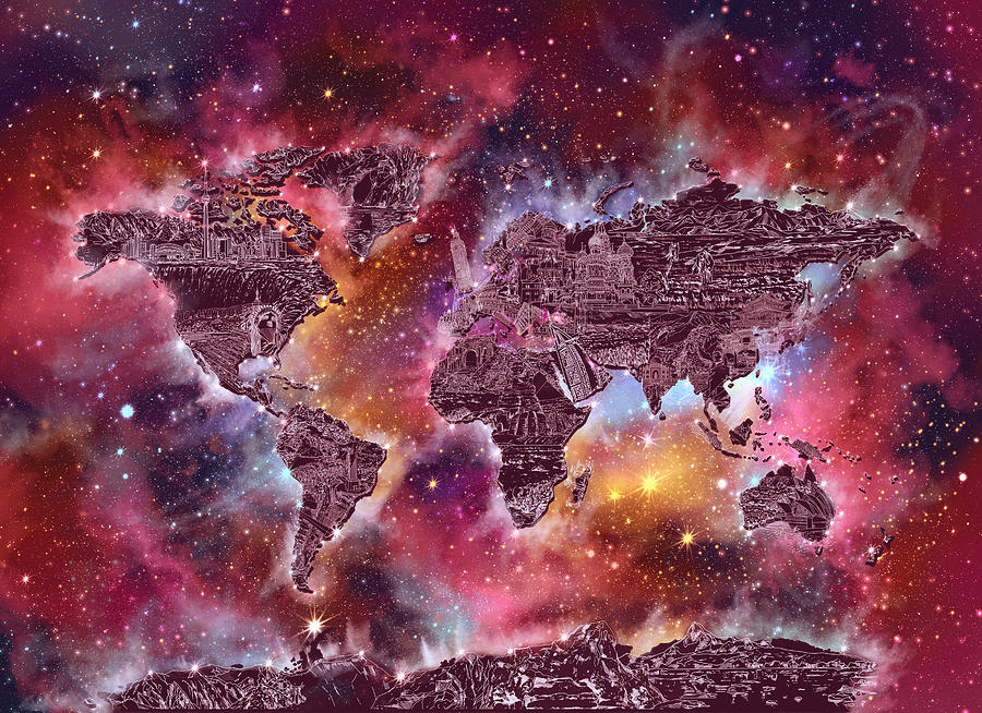 World Map Galaxy 3 Painting by Bekim M