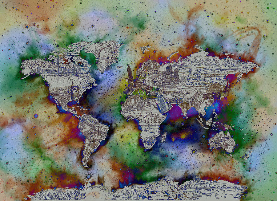 World Map Galaxy 4 Painting by Bekim M