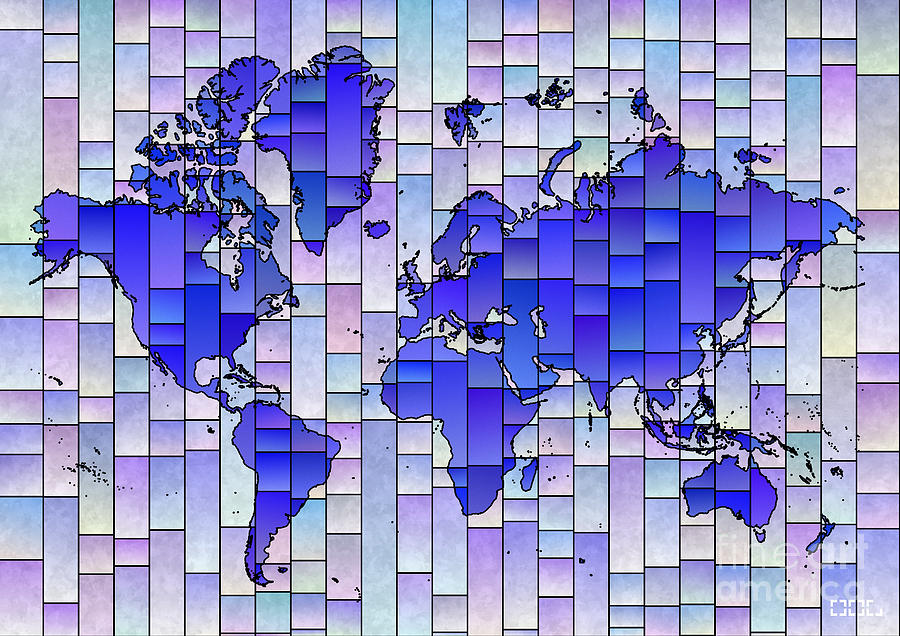 World Map Digital Art - World Map Glasa Blue and Purple by Eleven Corners