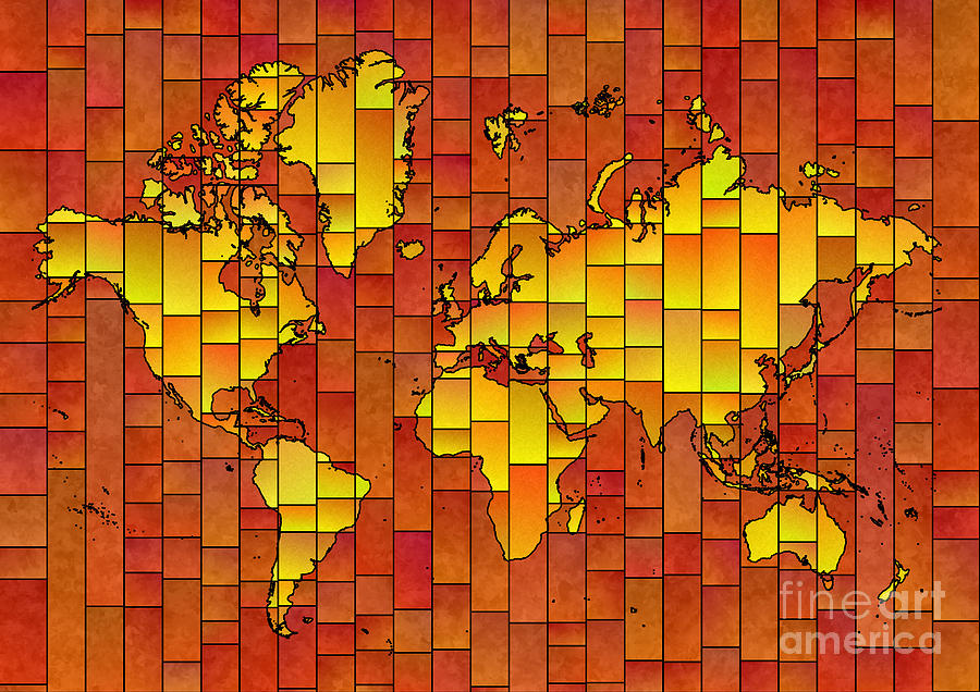 World Map Digital Art - World Map Glasa in Orange and Yellow by Eleven Corners