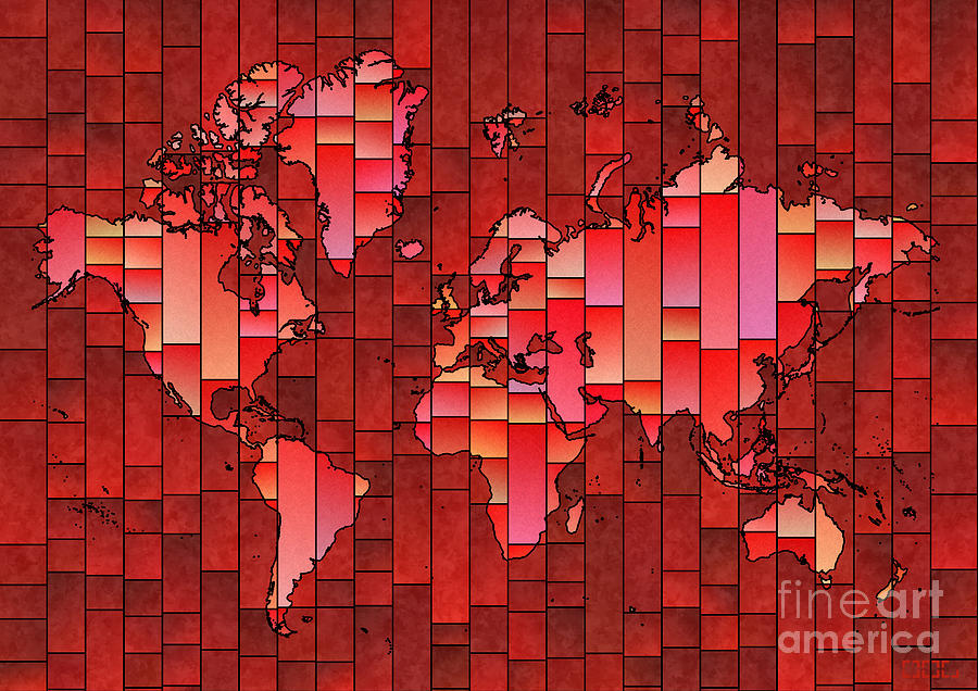 World Map Digital Art - World Map Glasa Red by Eleven Corners