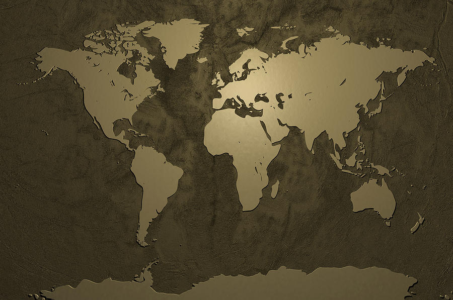 World Map Gold Digital Art by Michael Tompsett