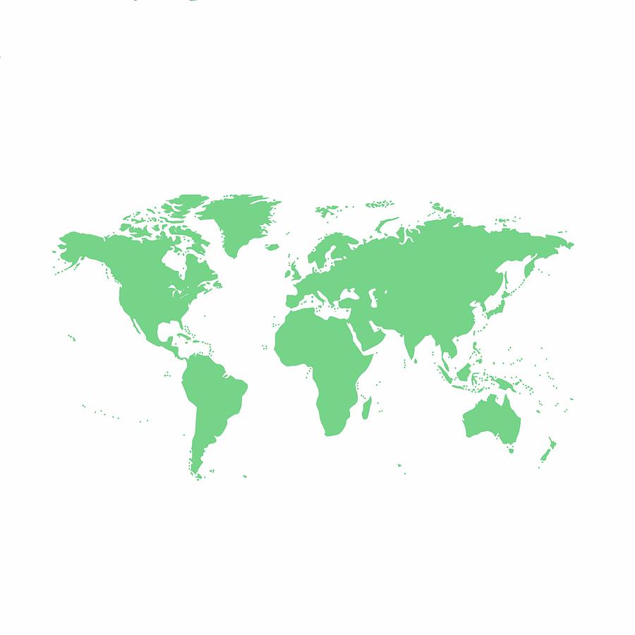 World Map - Green Digital Art by Marianna Mills