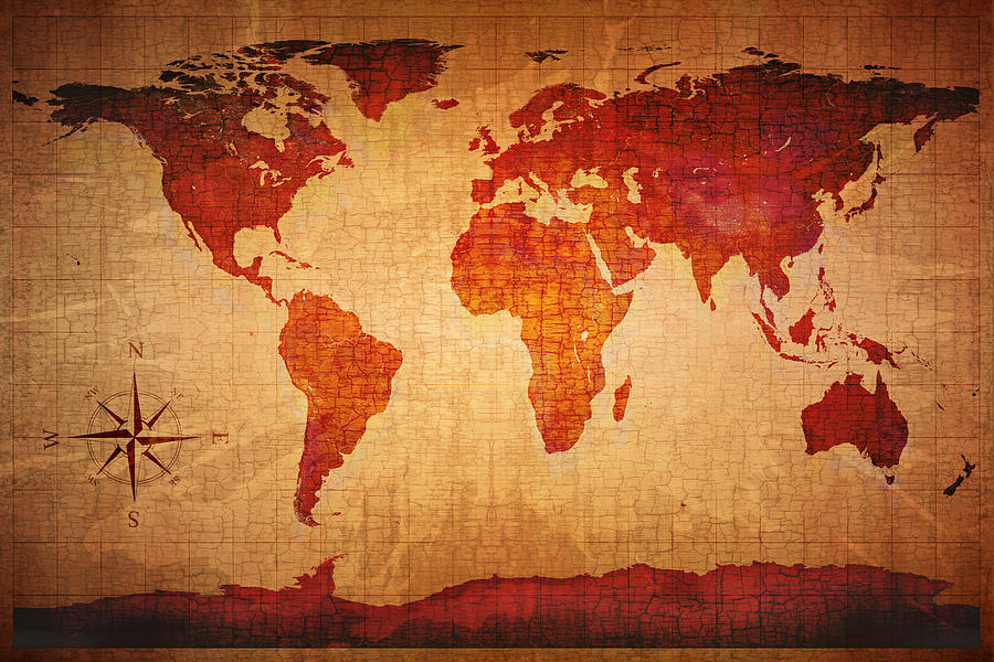 Vintage Photograph - World Map Grunge Style by Johan Swanepoel