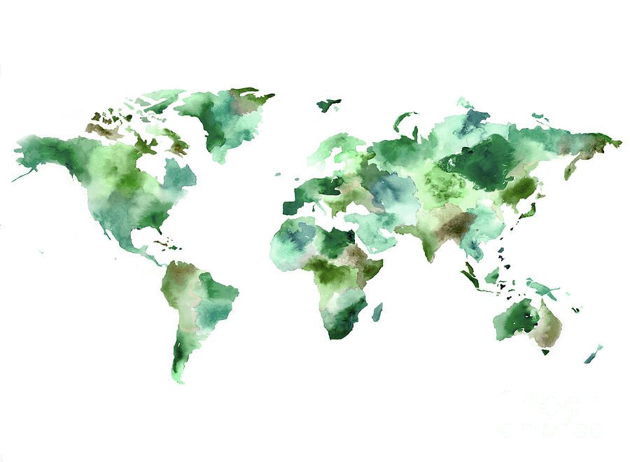 World Map in Green Painting by Tori Rodriguez - Fine Art America