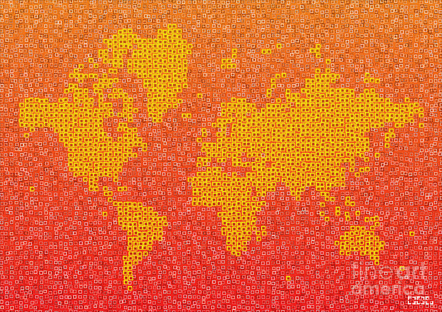 World Map Digital Art - World Map Kotak in Yellow Orange and Red by Eleven Corners