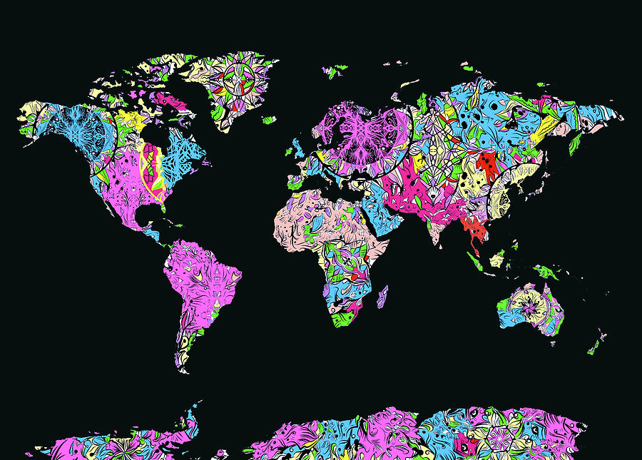 World Map Mandala Black 3 Digital Art by Bekim M