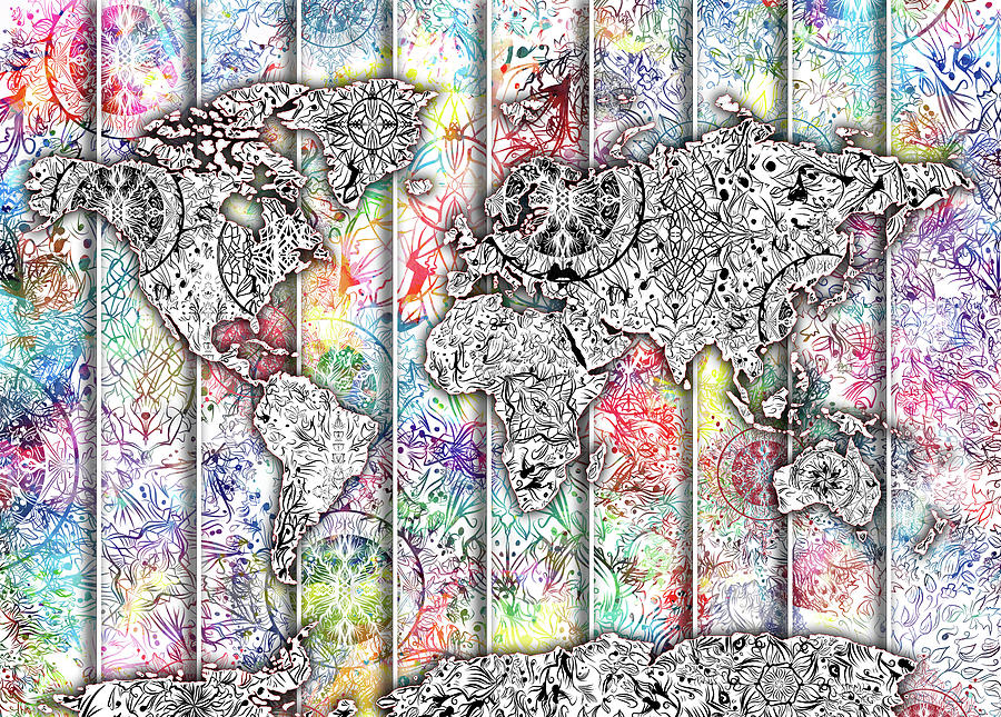 World Map Mandala Colors Digital Art
