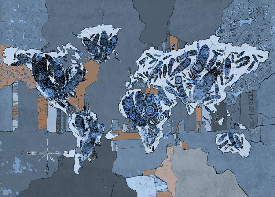 World Map Mandala Feathers 5 Digital Art