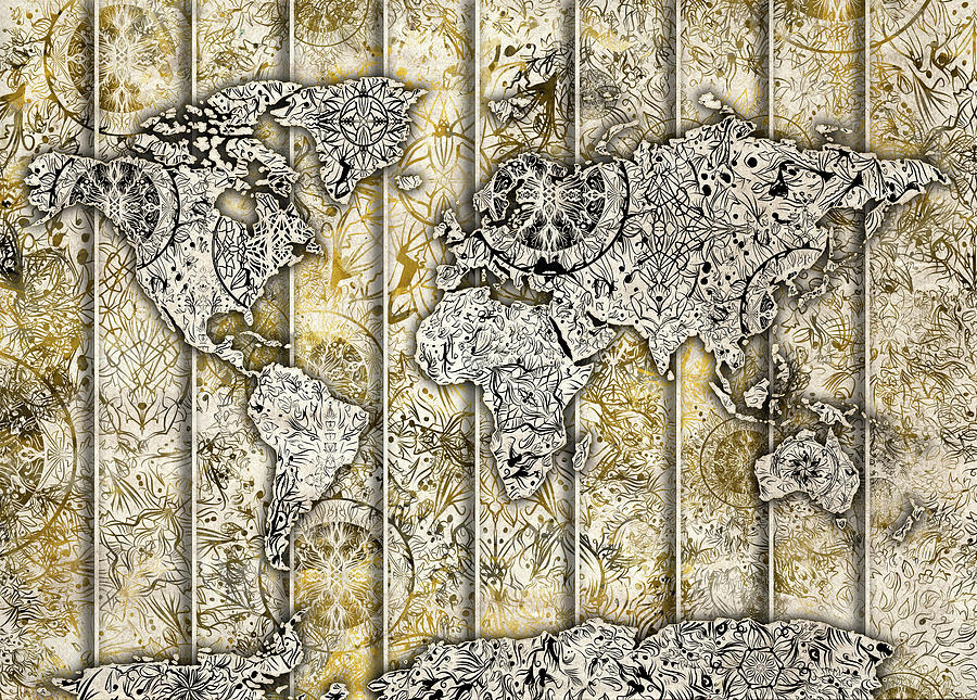 World  Map Mandala Sepia 2 Digital Art