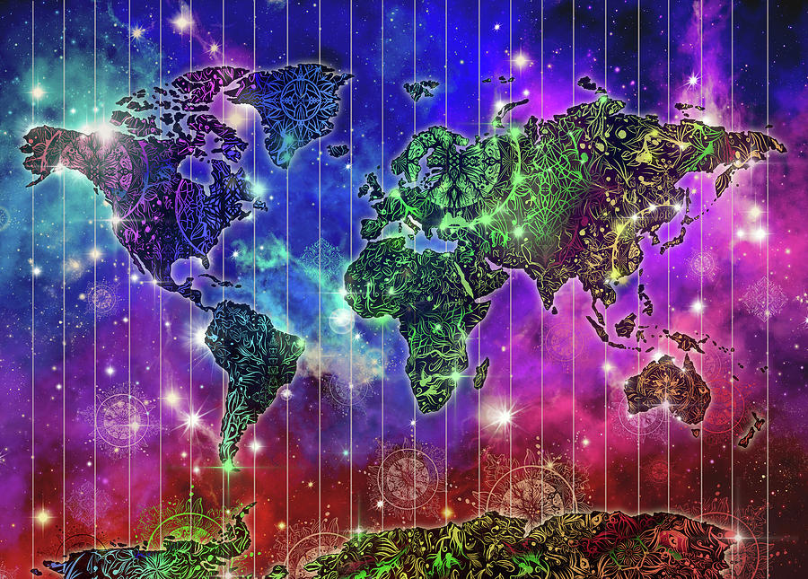 World Map Mandala Space Digital Art by Bekim M