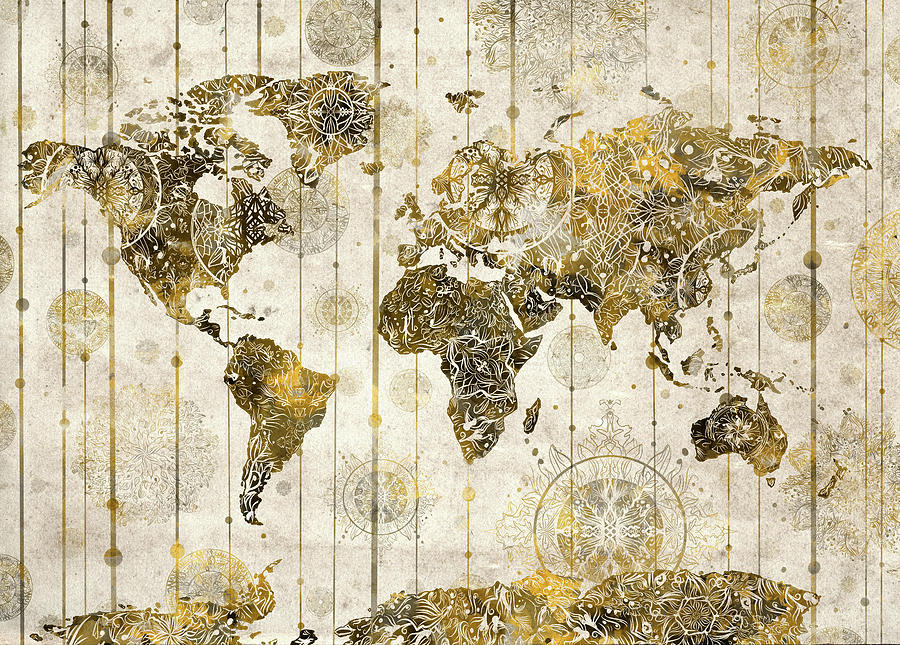 World Map Mandala Vintage Digital Art