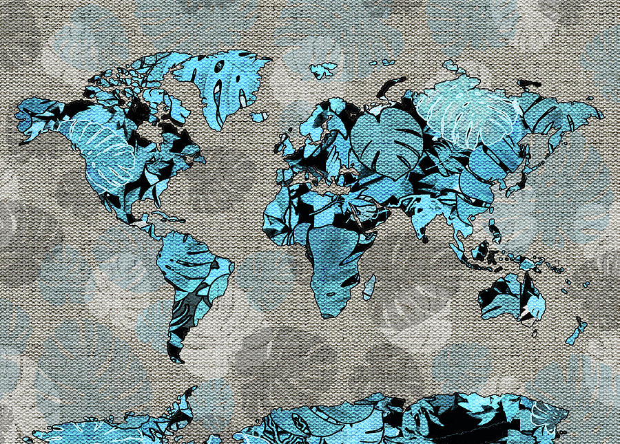 World Map Monstera Leaves  5 Digital Art by Bekim M