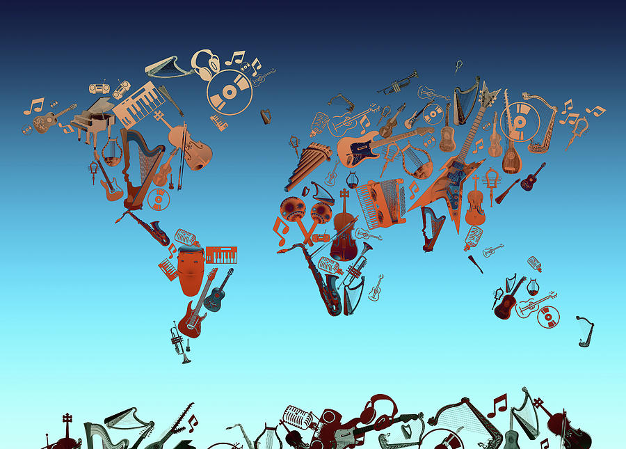 World Map Music 6 Digital Art by Bekim M