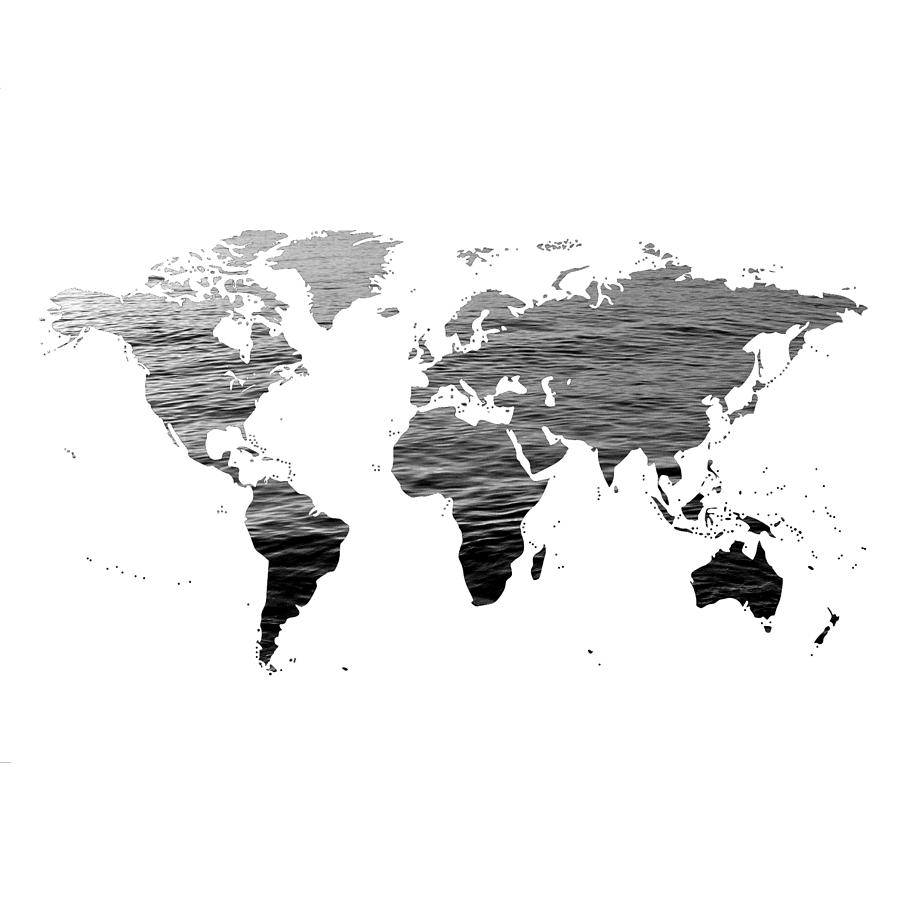 World Map - Ocean Texture - Black And White Photograph