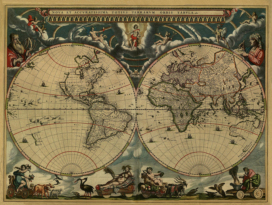 World Map of 1664 Painting by Joan Blaeu