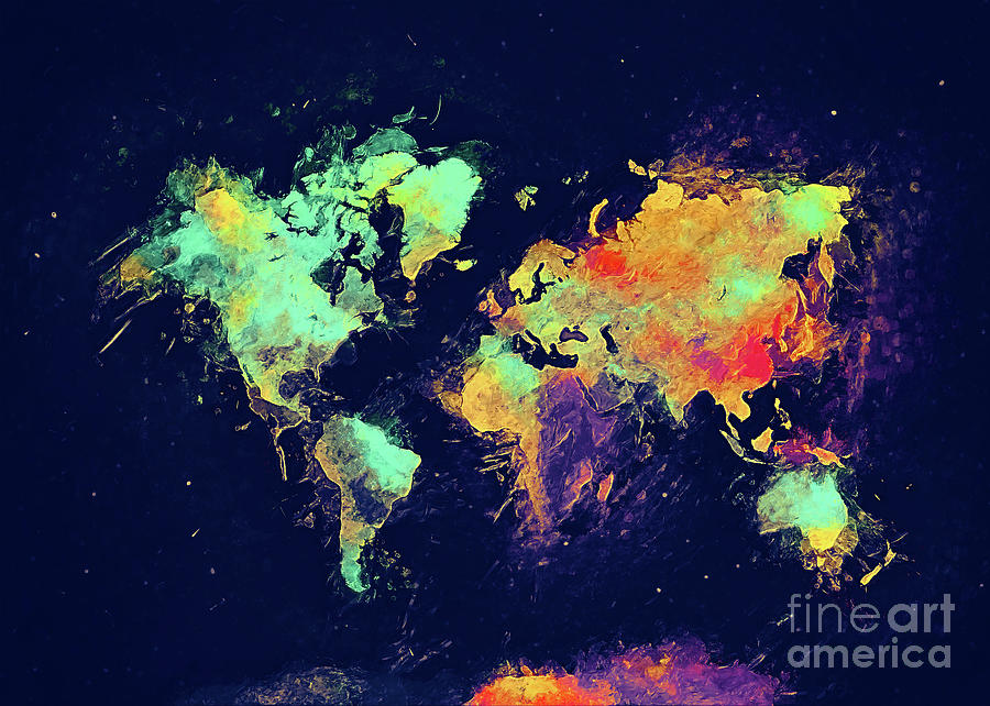 World Map Oil Colors Digital Art by Justyna Jaszke JBJart