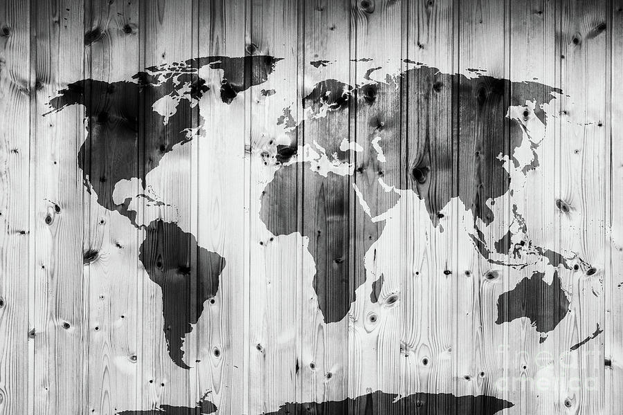 World map on wooden wall. Vintage Photograph by Michal Bednarek